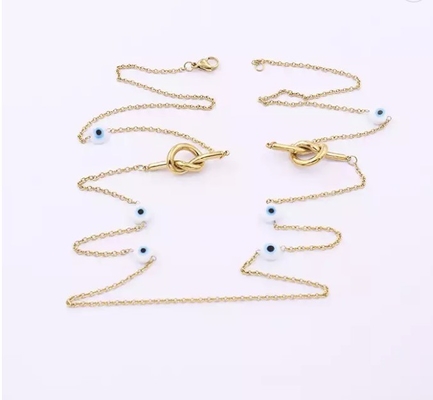 Kalung Fashion Stainless Steel Panjang Blue Eyeball Mashup Stacked Gold Necklaces