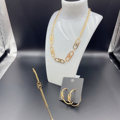 High Polish terbaru emas warna stainless steel anting, kalung, gelang set untuk wanita
