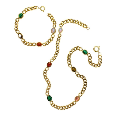 Stainless steel Perhiasan Set warna-warni Oval batu Gelang Kalung untuk Wanita