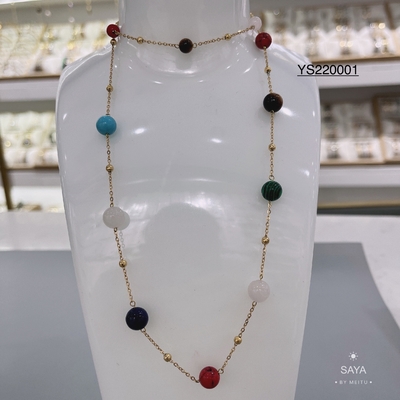 Rantai kalung manik-manik berwarna-warni merek unik set perhiasan gelang stainless steel