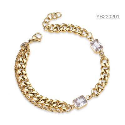 20cm CZ Emas Perhiasan Bangle Rantai Tebal Gelang Berlian Imitasi Besar