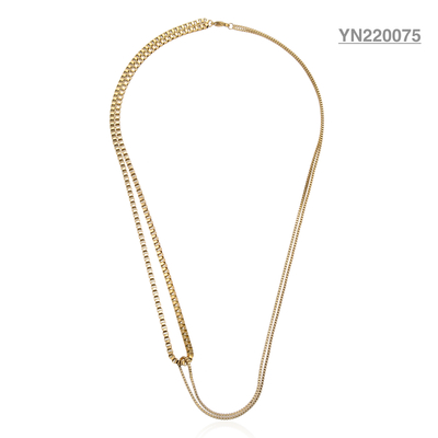 Perhiasan Berlapis Emas 18k Unik Bagus Sederhana Splicing Double Chain Necklace