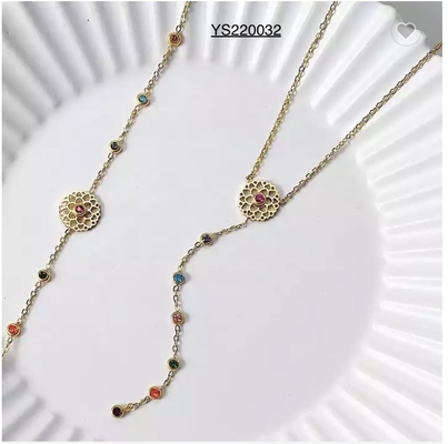 18k Stainless Steel Perhiasan Set Berongga Warna Kristal Liontin Kalung Gelang Set