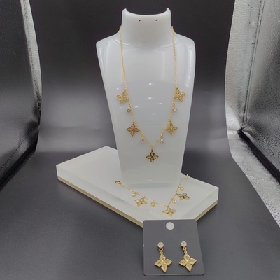 Earring emas terbaru warna stainless steel, kalung, gelang set dengan batu untuk wanita, bersinar,