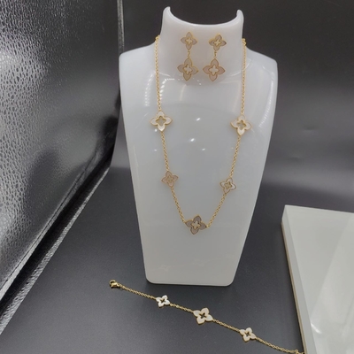 Earring emas terbaru warna stainless steel, kalung, set gelang dengan cangkang untuk wanita