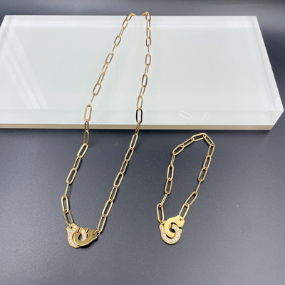 Earring emas terbaru warna stainless steel, kalung, gelang set dengan Cnc Cz untuk wanita