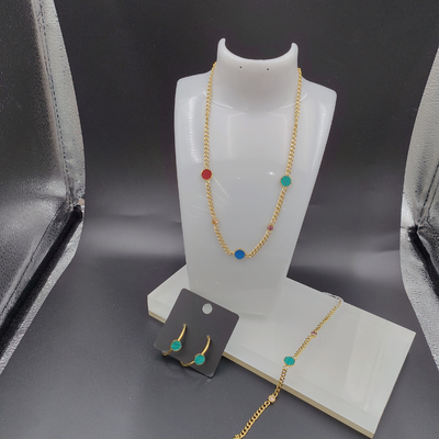 Earring emas terbaru warna stainless steel, kalung, gelang set dengan cangkang hijau untuk wanita