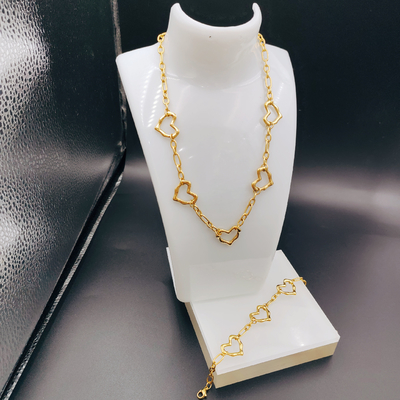 Trendy High Polish terbaru emas warna stainless steel anting, kalung, gelang set untuk wanita