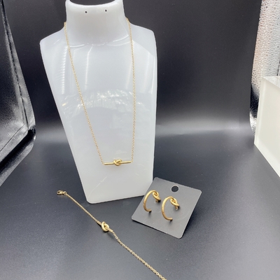 High Polish terbaru emas warna stainless steel anting, kalung, gelang set untuk wanita