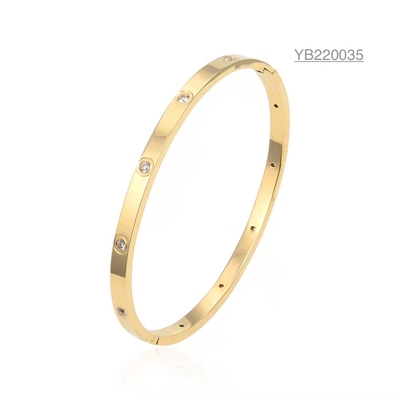 Bling Diamonds Light Luxury Gold Bangle Desain Independen SS316l Gold Bangle
