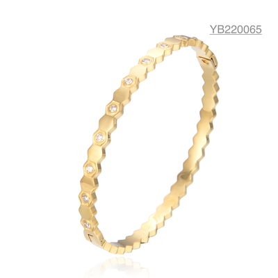Honeycomb Hexagonal Stainless Steel Bangle CE Personalized 14k Gold Bracelet