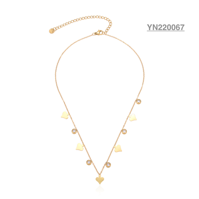 Fashion 18k Perhiasan Berlapis Emas Elegan Cinta Hati Berlian Imitasi Kalung Dengan Rumbai