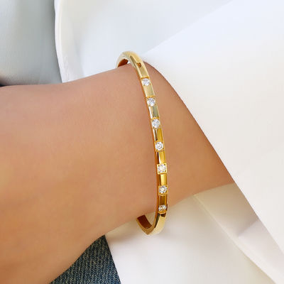 Perhiasan CZ Berengsel Oval Manset Bangle Gelang Untuk Wanita Gadis Hadiah Natal Pasangan