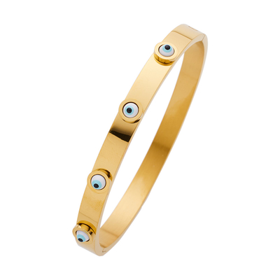Ross-Simons Multicolored Enamel Evil Eye Openwork Filigree Bangle Bracelet in 18k Gold