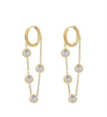 Rantai Anting Set untuk Wanita Stainless Steel Pin Telinga Menjuntai Anting Bola Kupu-kupu Bar CZ