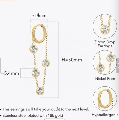 Rantai Anting Set untuk Wanita Stainless Steel Pin Telinga Menjuntai Anting Bola Kupu-kupu Bar CZ