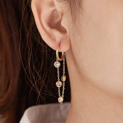 Rantai Anting Set untuk Wanita Stainless Steel Pin Telinga Menjuntai Anting Bola Kupu-kupu Bar CZ
