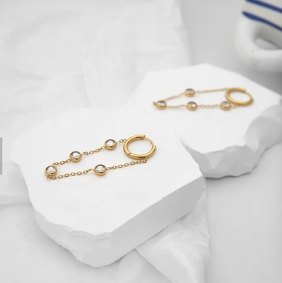 Rantai Anting Set untuk Wanita Stainless Steel Pin Telinga Menjuntai Anting Bola Kupu-kupu Bar CZ