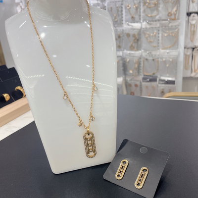 Earring stainless steel, kalung, gelang set untuk wanita CNC cz dengan batu