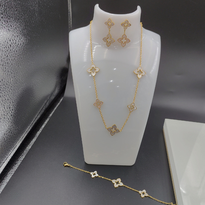 Earring emas terbaru warna stainless steel, kalung, set gelang dengan cangkang untuk wanita
