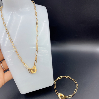 Earring emas terbaru warna stainless steel, kalung, gelang set dengan Cnc Cz untuk wanita