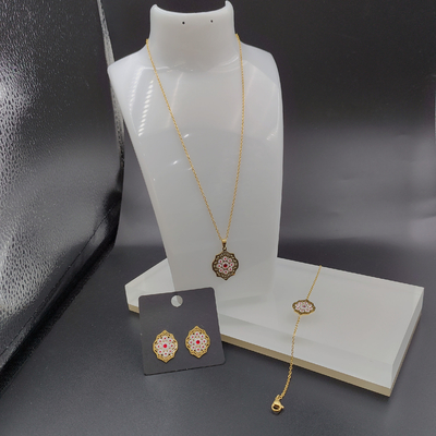 Earring emas terbaru warna stainless steel, kalung, gelang set dengan cangkang hijau untuk wanita