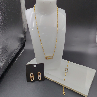 Earring emas terbaru warna stainless steel, kalung, set gelang dengan cangkang untuk wanita