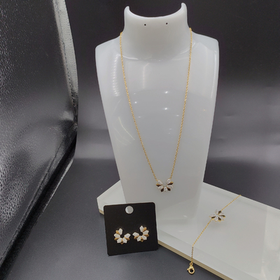 Earring emas warna stainless steel terbaru, kalung, gelang set dengan batu hujan untuk Lady Popular