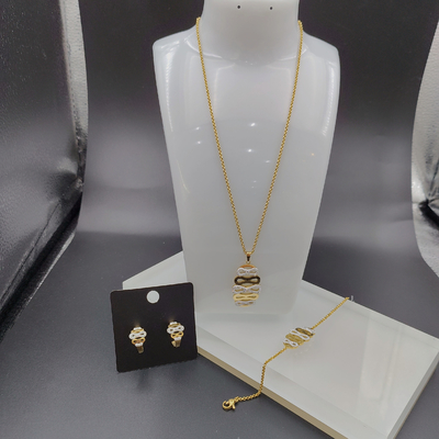 Earring emas warna stainless steel terbaru, kalung, gelang set dengan batu untuk wanita