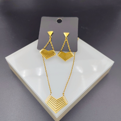 High Polish Baru emas warna Zircon stainless steel anting, kalung, gelang set untuk wanita