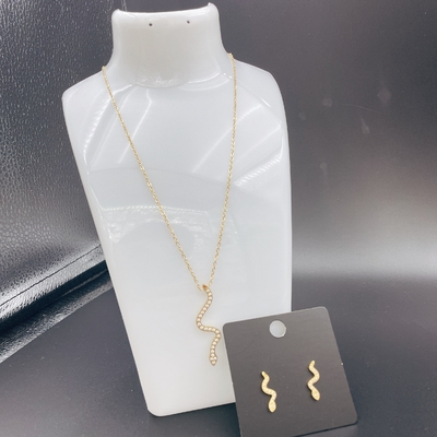Snake High Polish terbaru emas warna stainless steel anting, kalung, gelang set untuk wanita