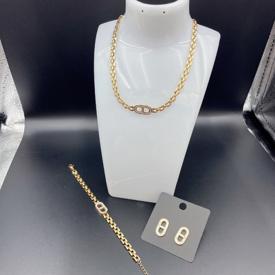High Polish terbaru emas warna stainless steel anting, kalung, gelang set untuk wanita
