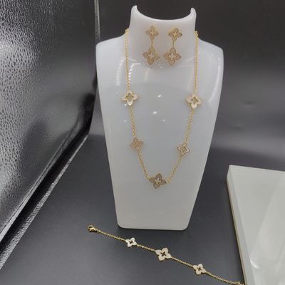 Earring emas terbaru warna stainless steel, kalung, set gelang dengan cangkang untuk wanita