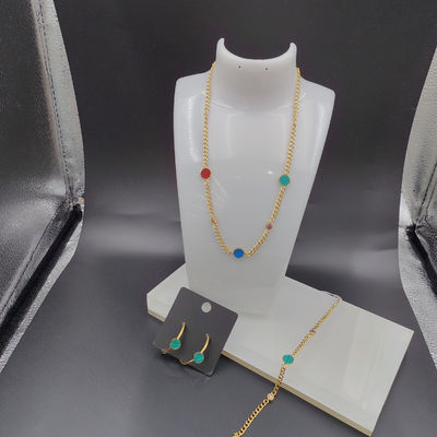 Earring emas terbaru warna stainless steel, kalung, gelang set dengan cangkang hijau untuk wanita