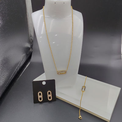 Earring emas terbaru warna stainless steel, kalung, set gelang dengan cangkang untuk wanita