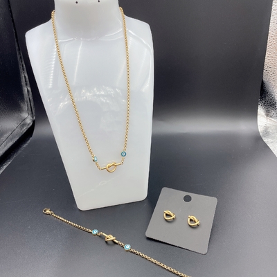 High Polish terbaru emas warna stainless steel anting, kalung, gelang set untuk wanita