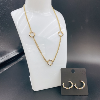 High Polish terbaru emas warna stainless steel anting, kalung, gelang set untuk wanita
