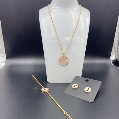 High Polish terbaru emas warna stainless steel anting, kalung, gelang set untuk wanita