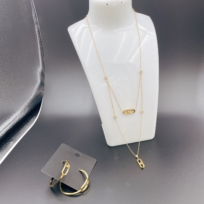 High Polish terbaru emas warna stainless steel anting, kalung, gelang set untuk wanita