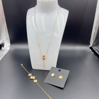 Bunga Polish Tinggi Baru Emas Warna Earring stainless steel, kalung, gelang set untuk wanita